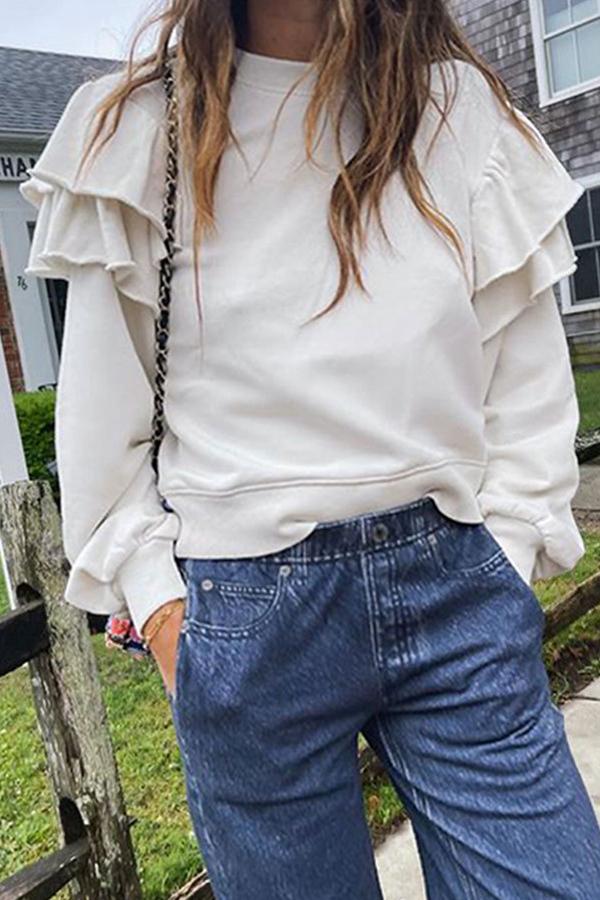 Solid Drop Shoulder Raw Seam Sweatshirt