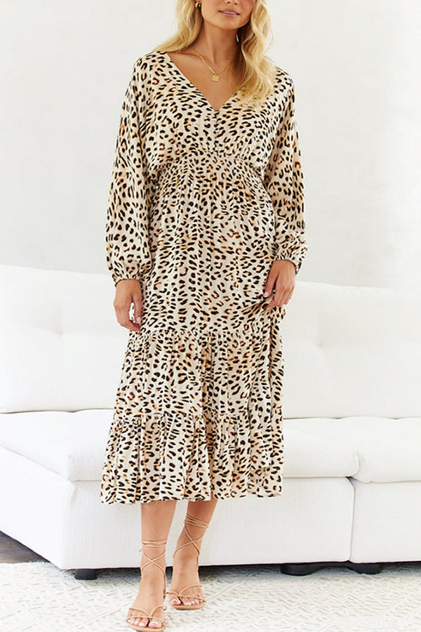 V-neck Leopard Print Corset Midi Skirt