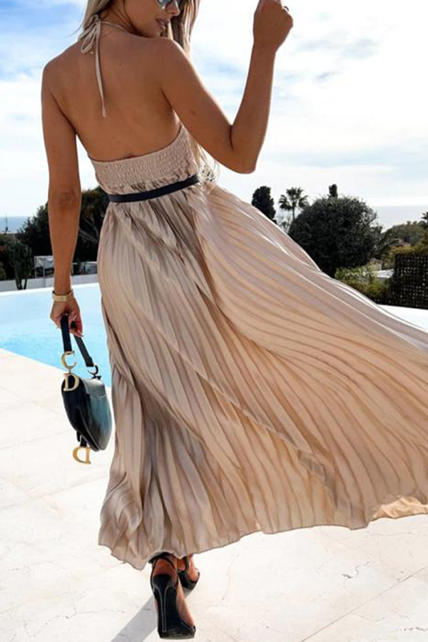 New Pleated Suspender Sweet Waist Closing Bohemian Long Dress