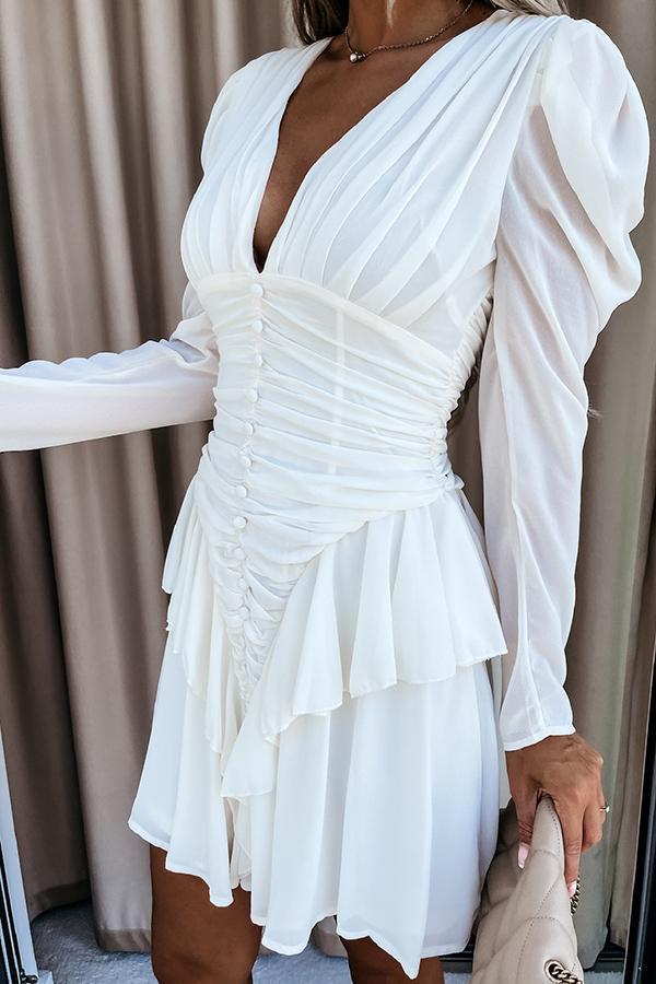Graceful Heart V-Neck Long Sleeve Button Down Dress
