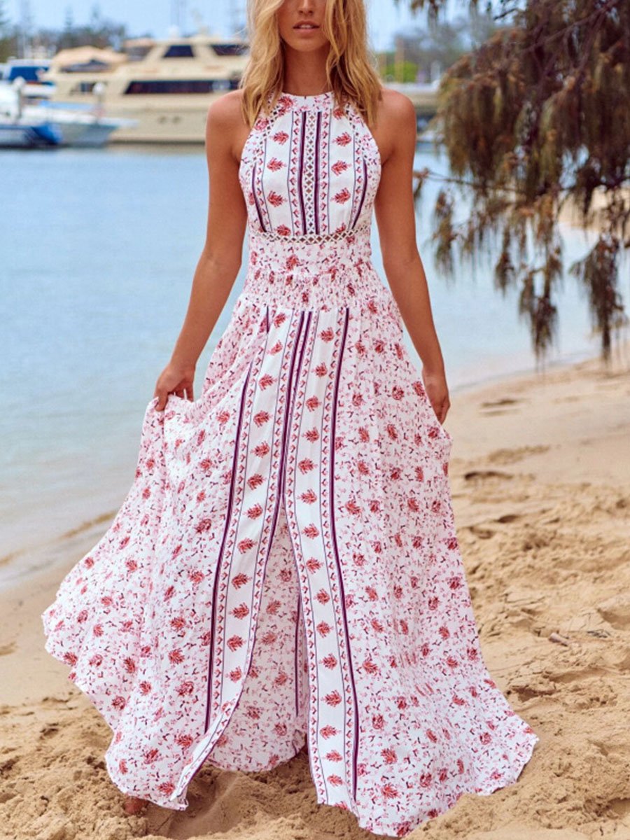 Floral Print Sleeveless High Sllit Maxi Dress