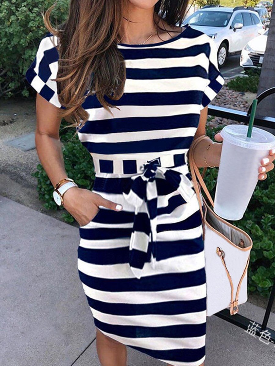 Slim waist pocket casual midi dress