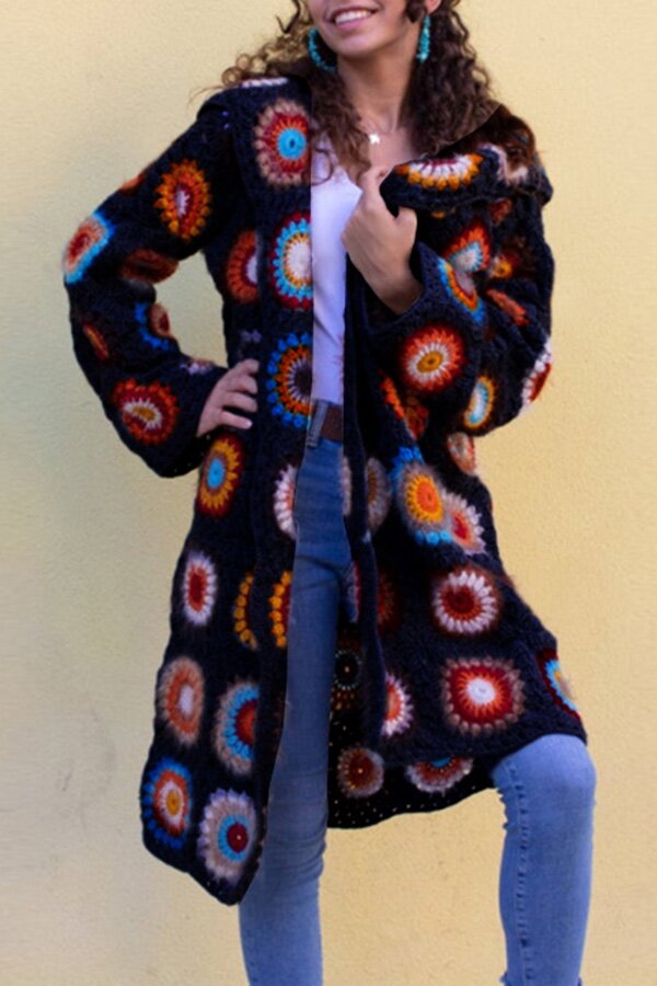 Hand Crocheted Granny Square Afghan Cardigan