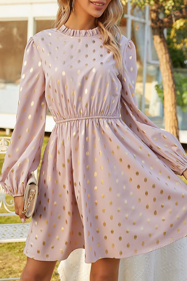 Fashion Half High Collar Polka Dot Casual Dress
