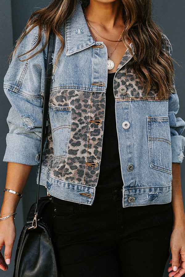 Leopard-Print Denim Jacket