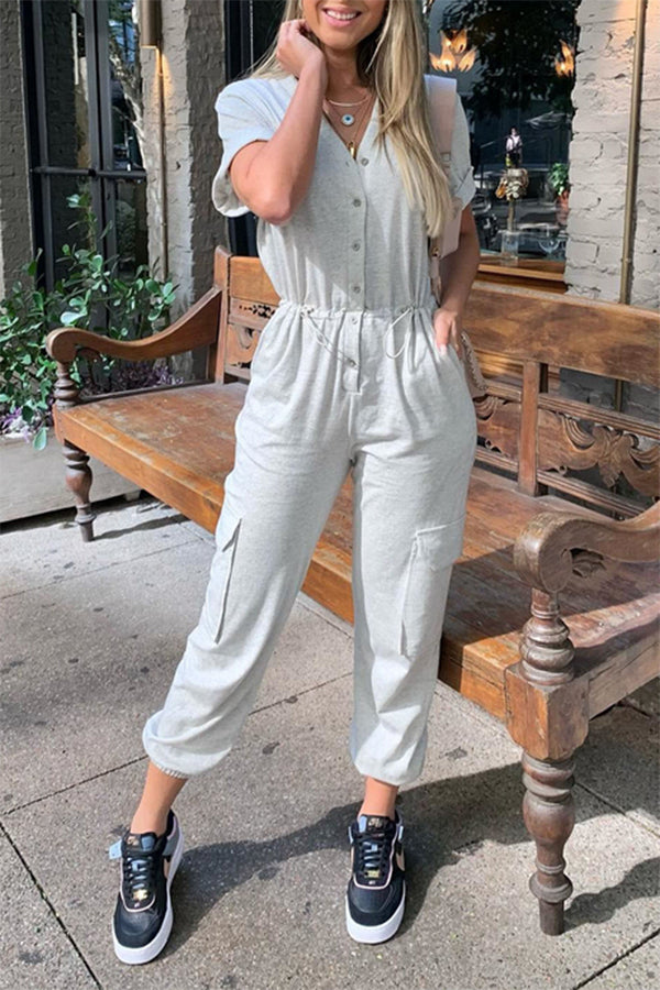Solid Split Joint V Neck Harlan Jumpsuits