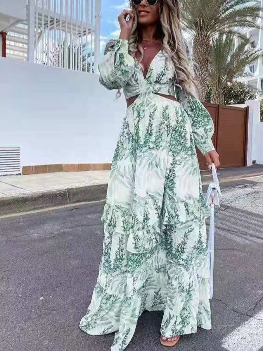 Elegant Bohemian Print Knotted Dress