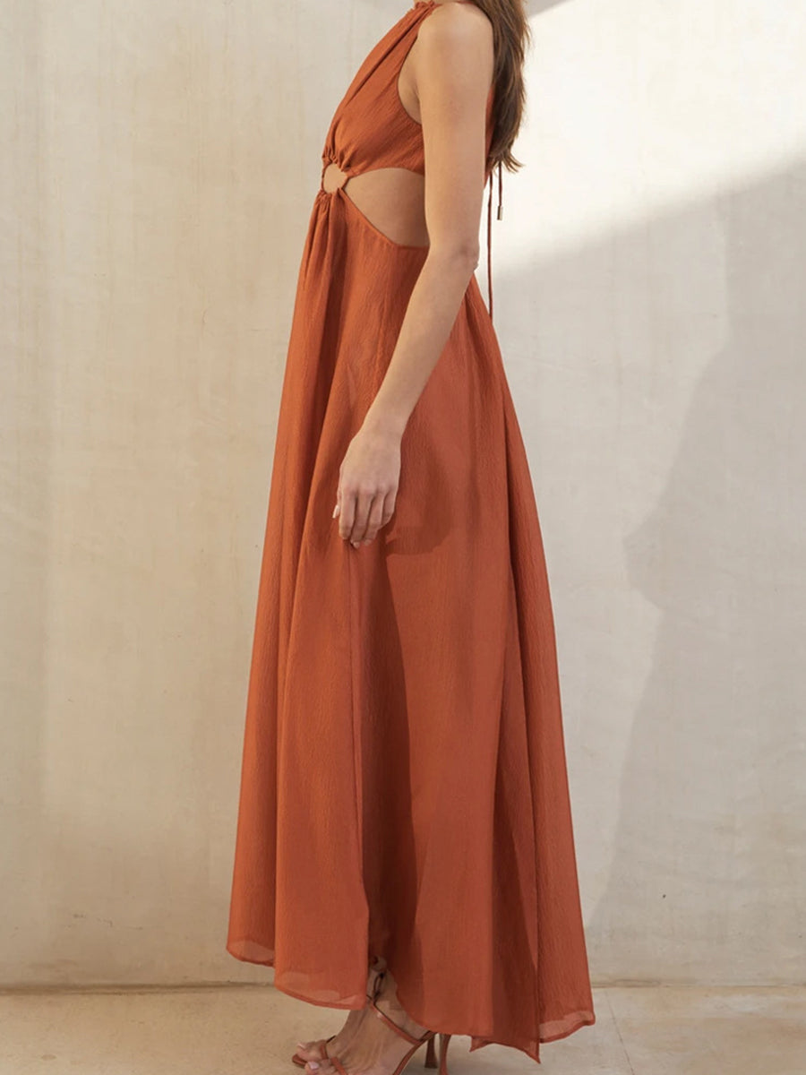 Fashion Cutout Halterneck Maxi Vacation Dress