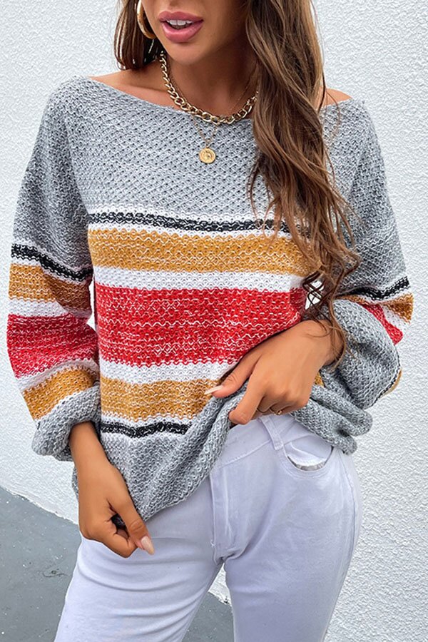 Temperament One Neck Rainbow Striped Knitted Sweater