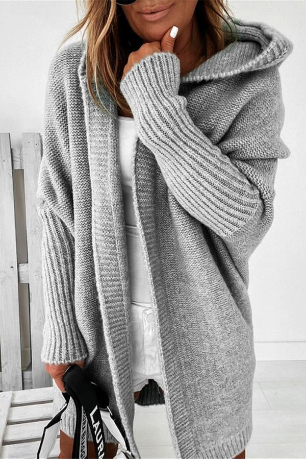 Solid Hooded Casual Cardigan