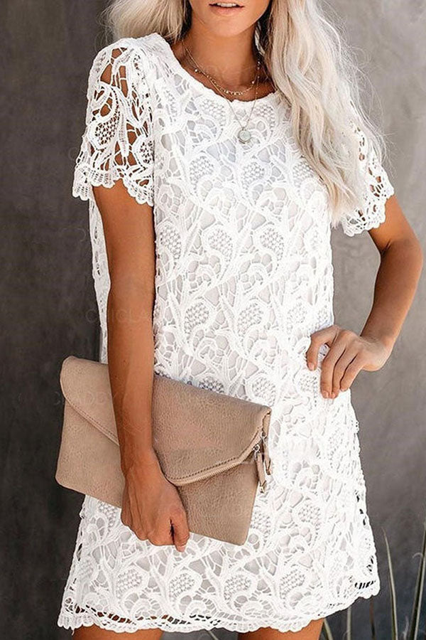 Round Neck Hollow Lace Mini Dress