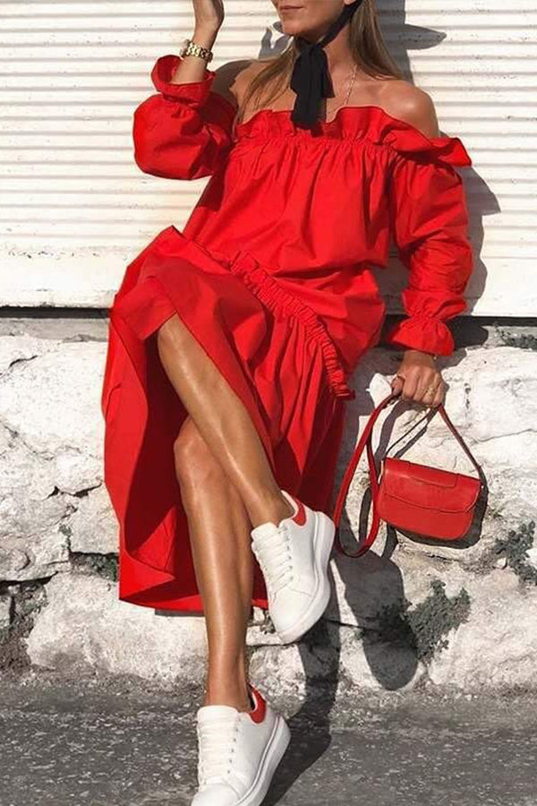 Loose Sexy Long Sleeve Ruffle Dresss