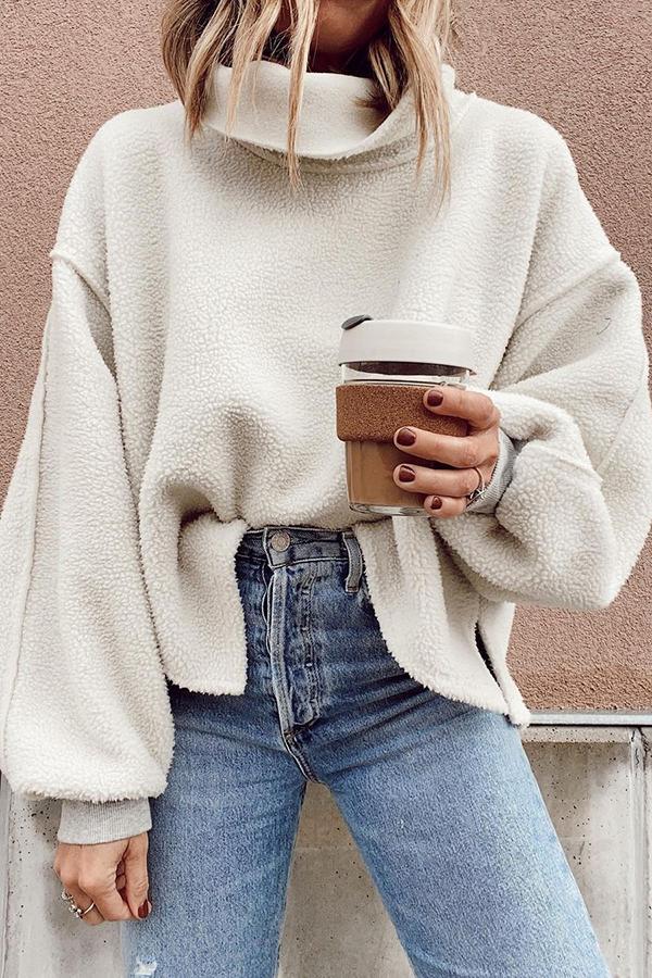 Funnel Neck Sherpa Sweatshirt