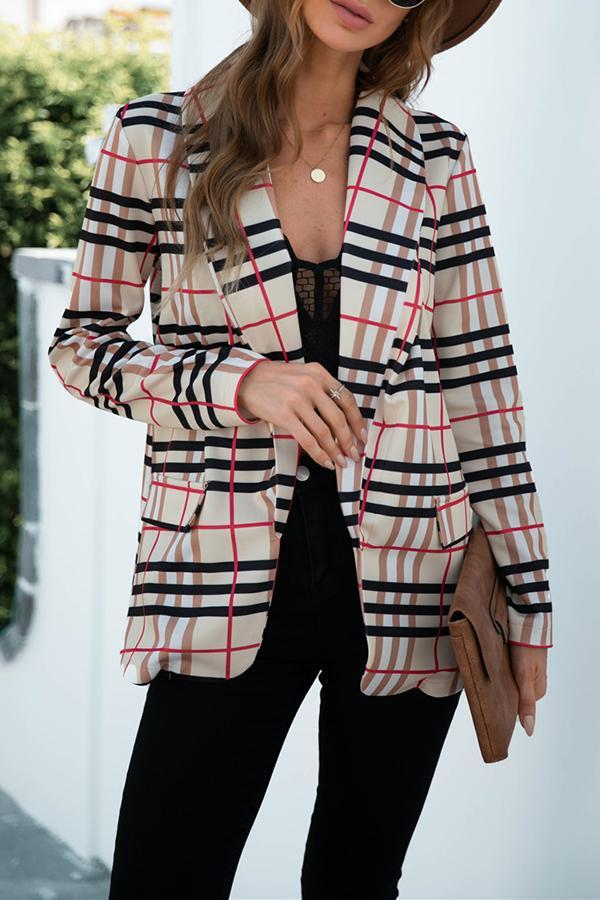 Lapel Striped Plaid Blazer