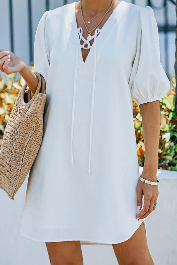 Sexy Slim Puff Sleeve Solid Color Dress