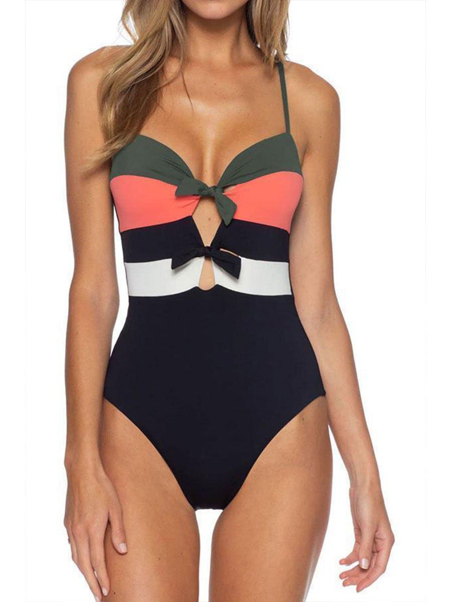 Backless Striped Black One-piece Swimsuit(3 Colors)