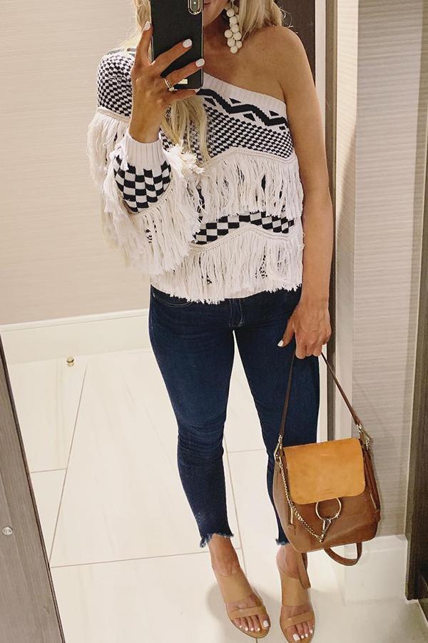 One Sleeve Oblique Collar Sweater