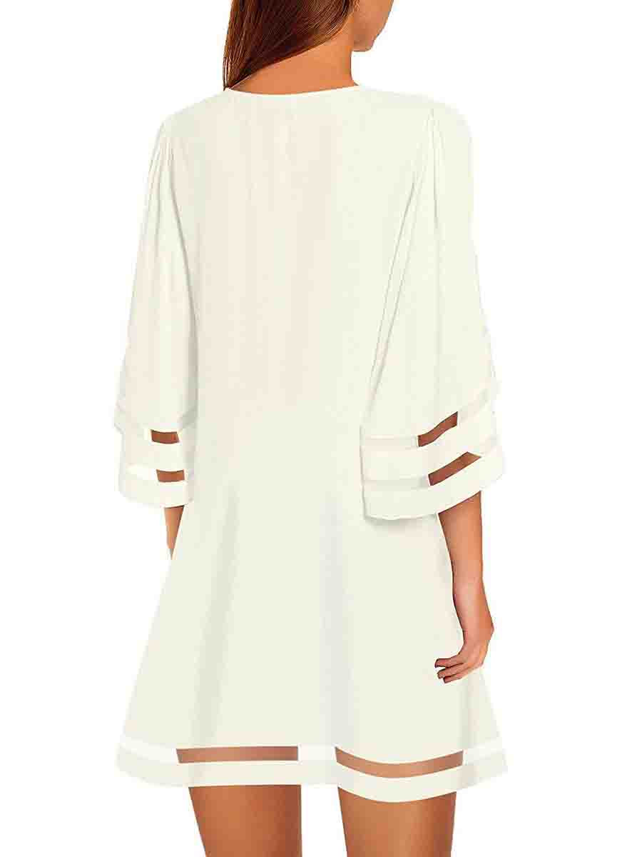 Mesh Stitching Half Sleeve Mini Dress (3 Colors)