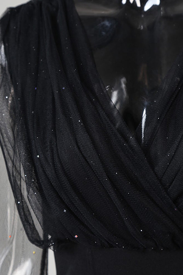Glitter Semi Sheer Mesh Party Dress