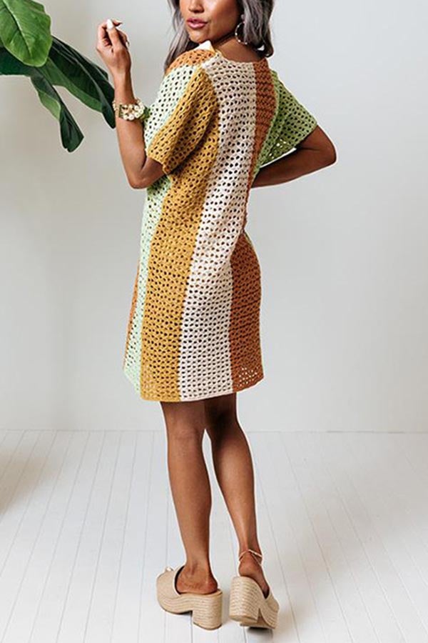 Ocean Whimsy Colorblock Crochet Cover Up Dress