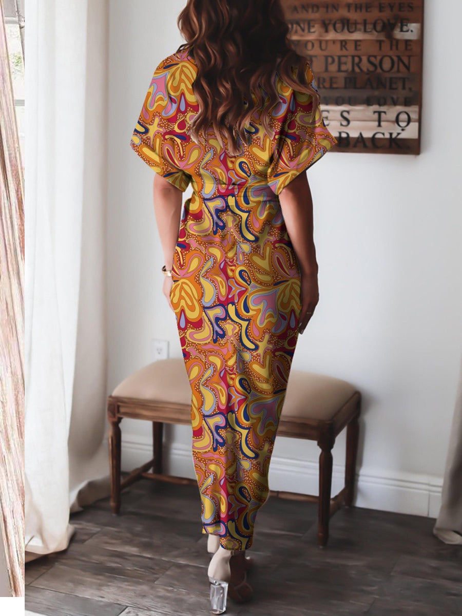 Printed V-neck Shirt Dress