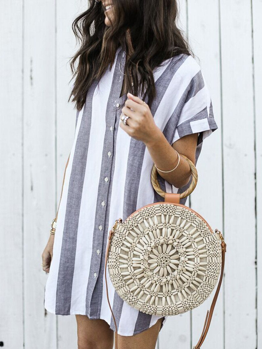 Casual Shirt Collar Printed Mini Dress