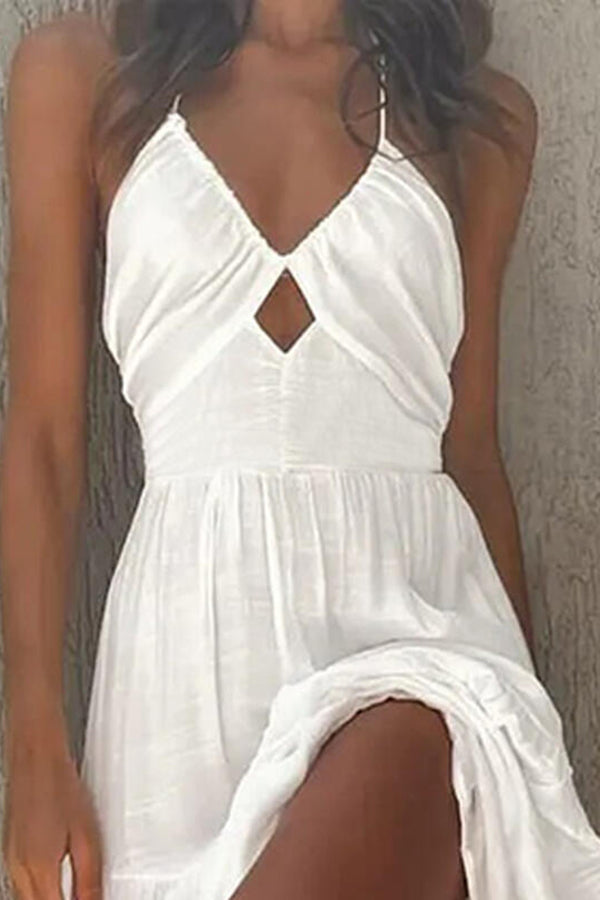 Solid Color V-Neck Swing Irregular Swing Maxi Dress
