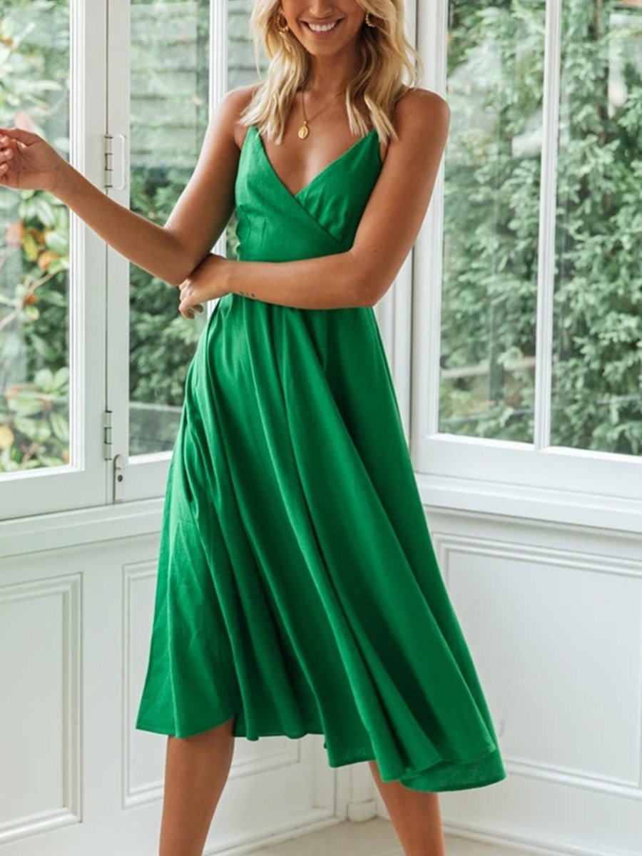 Pure color  Backless  Midi Dress