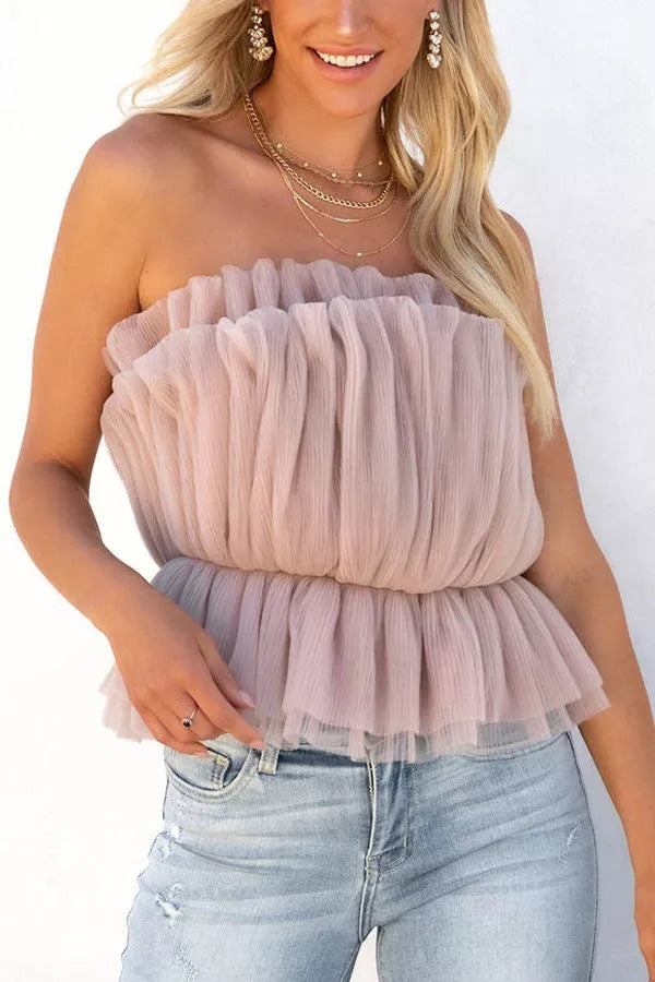 Strapless Plisse Tulle Top