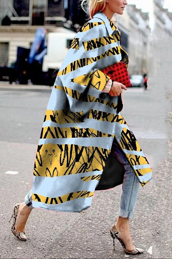 Casual Abstract Splicing Lapel Midi Outerwear