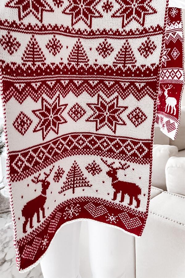 Christmas Elk Snowflake Jacquard Double Knit Scarf