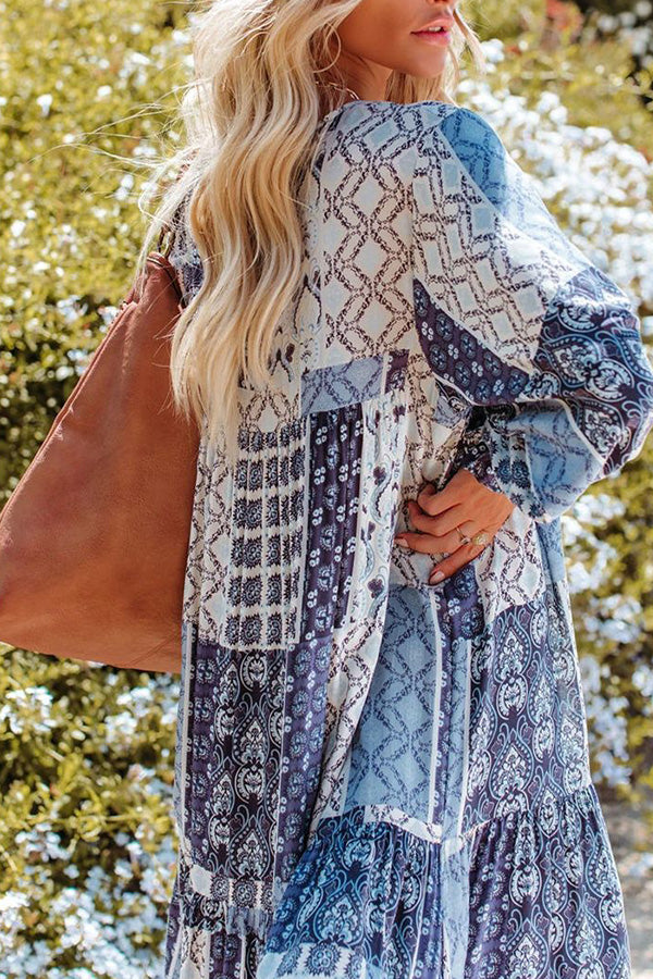 Plaid print loose V-neck dress