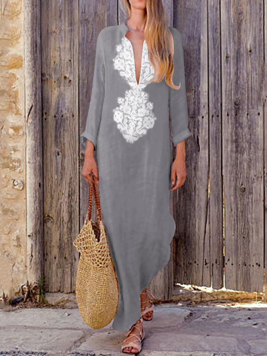 Fashionable Plus Size Line Casual V-Neck Maxi Dress