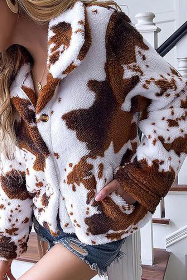 Printed Double-Faced Fleece Stitching Coat