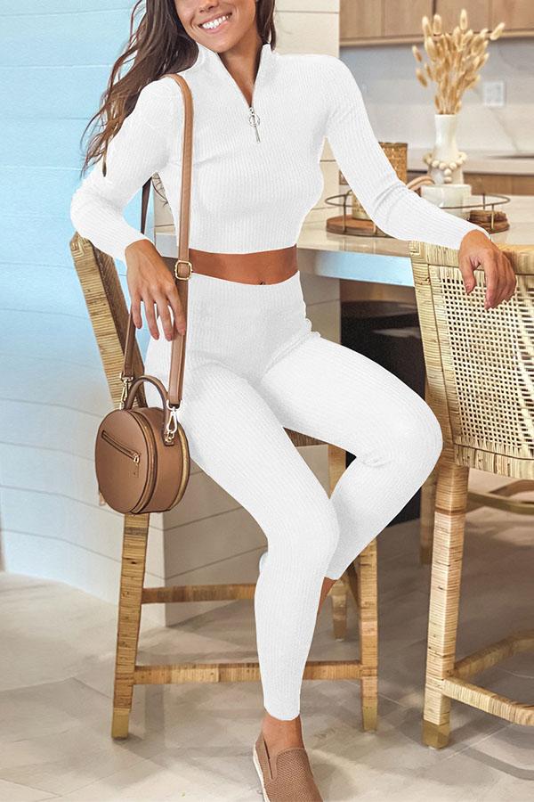 Solid Color High Thread High Neck Zipper Two-piece Suit