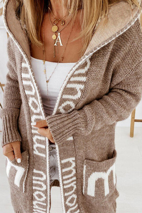 Stampa Lettera Cappuccio Casuale Cardigan