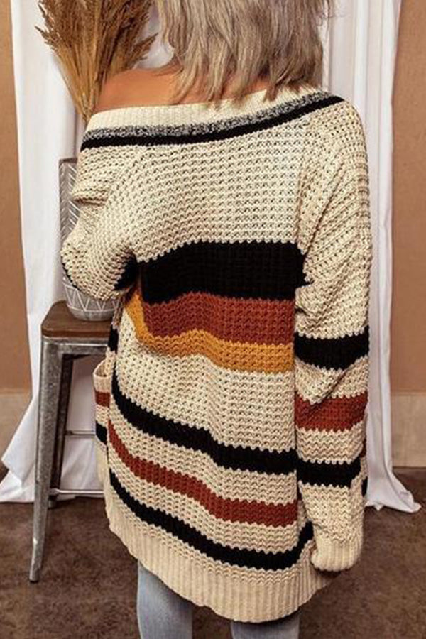 Striped Colorblock Pockets Cardigan