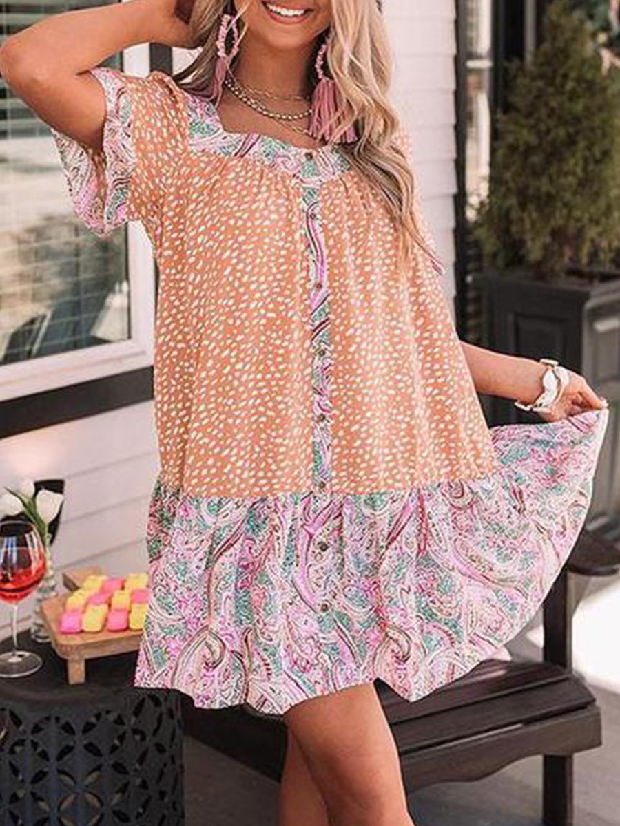 Twirl Power Print Pockets Shift Dress