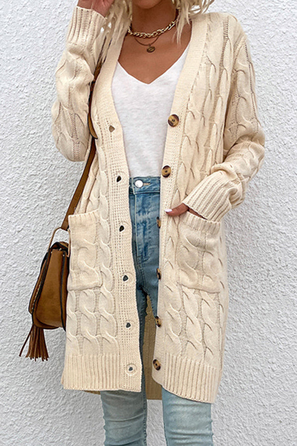 Cable Knitted Button Sweaters Cardigans