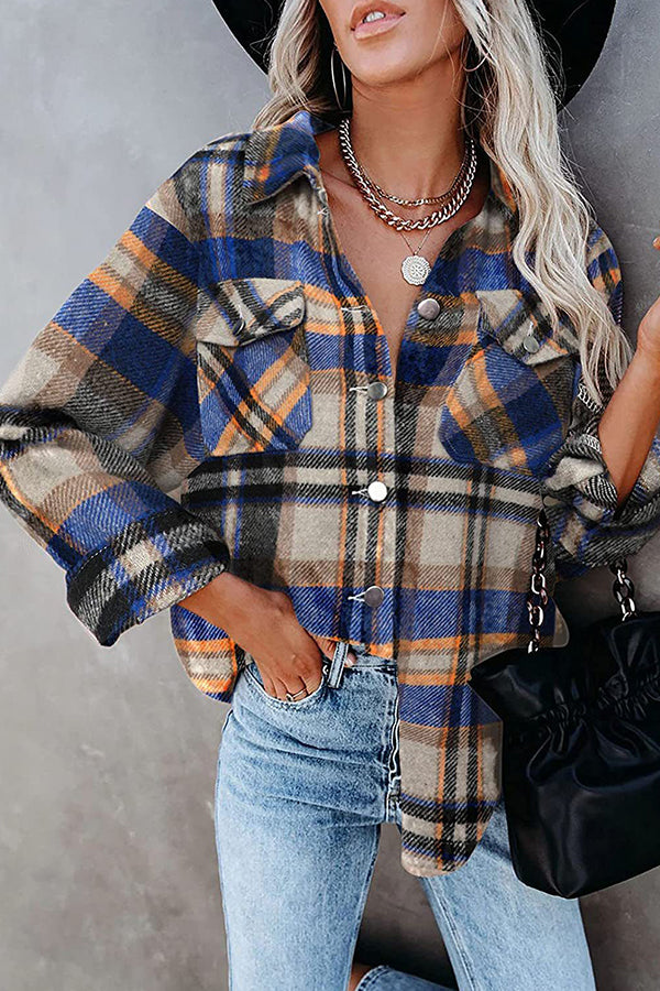 Long Sleeve Orange Plaid Print Jacket