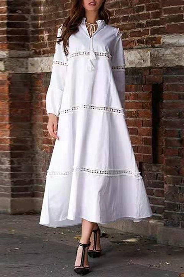 Women's Casual Loose Lace Panel Long Dress