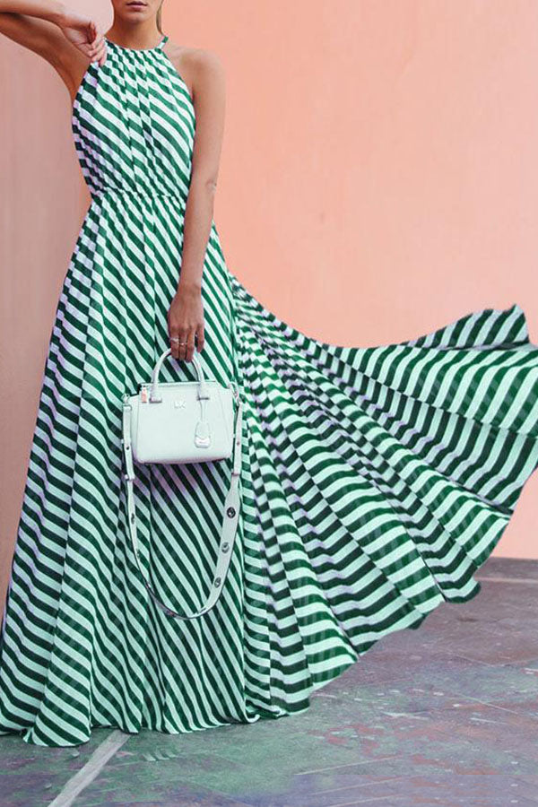 Sexy Sling Striped Print Maxi Dress