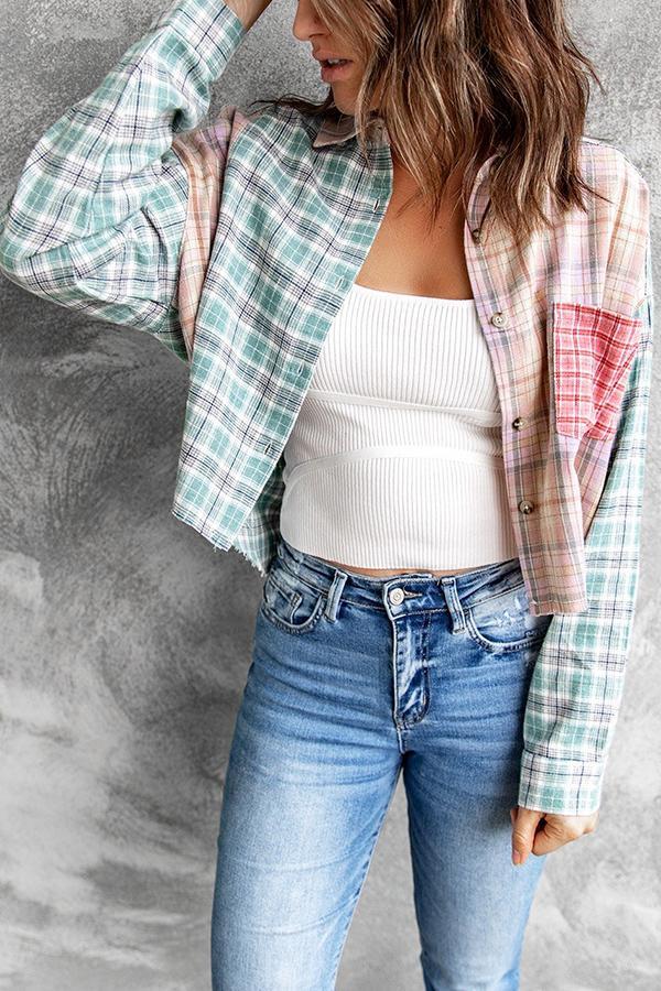 Multi Plaid Color Block Blouse