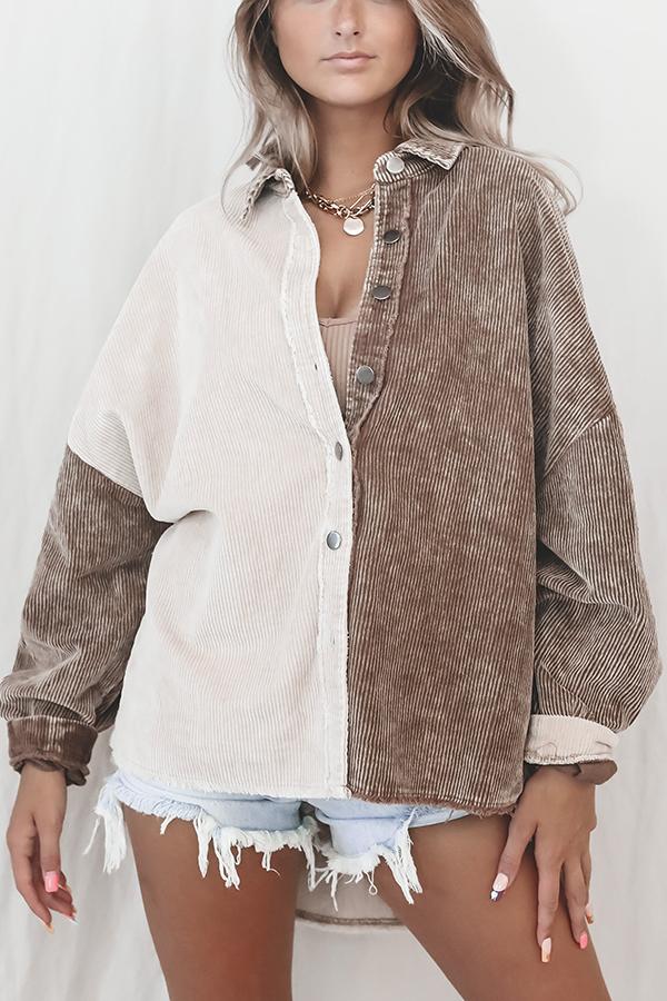 Colorblock Distressed Hem Shacket