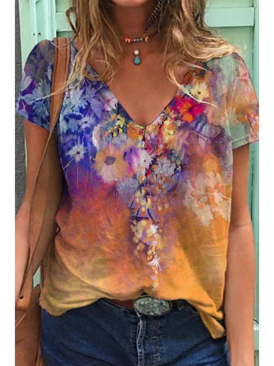 Smart Floral Painting Baggy Shirt