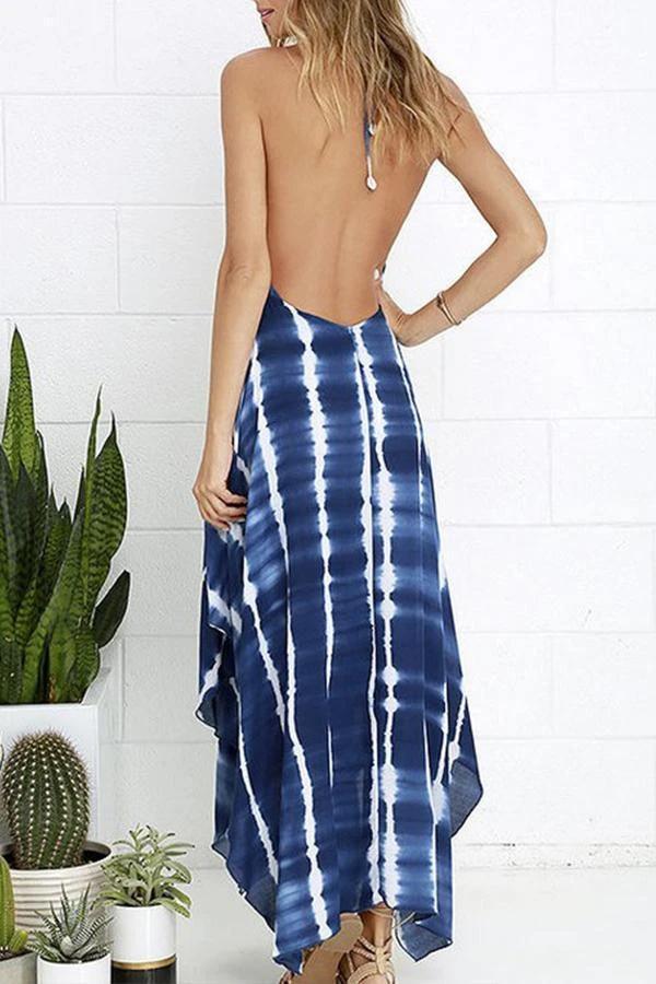 Ink Printed Backless Long Dress