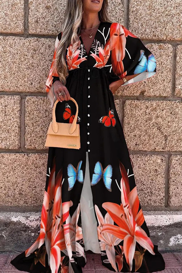 Casual Resort V-Neck Print Maxi Dress