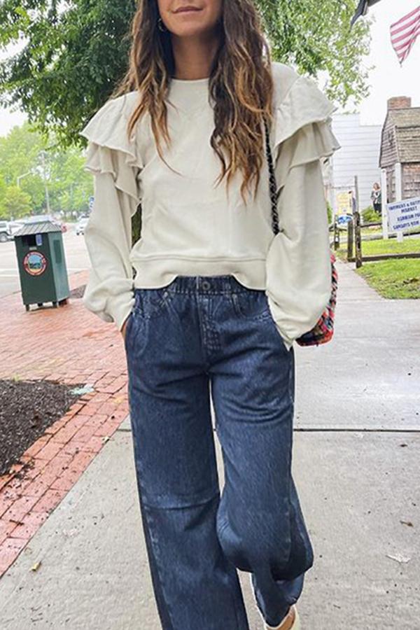 Solid Drop Shoulder Raw Seam Sweatshirt