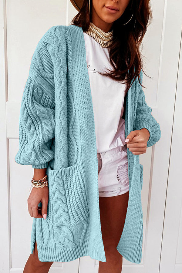 Pocket Design Long Sleeve Cable Knit Cardigan