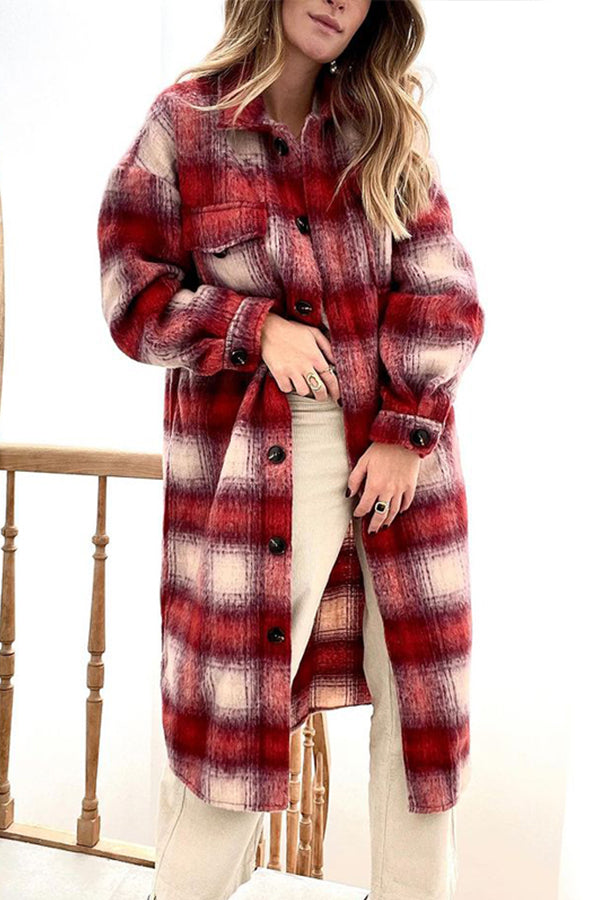 Fashion Lapel Check Loose Woolen Coat